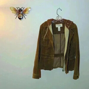 Plugg Jeans jacket, large, brown with star hood